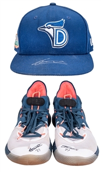 Lot of (2) Vlad Guerrero Jr Game Used and Signed Pair of Turf Shoes and Dunedin Blue Jays Hat (JSA, Beckett & J.T. Sports)